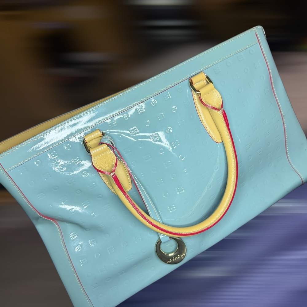 Arcadia Light Blue and Yellow Tote Bag w/dust bag